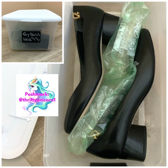 Tory Burch Elizabeth Black Leather Pumps Heels ~ Size 6.5 - Picture 11 of 12